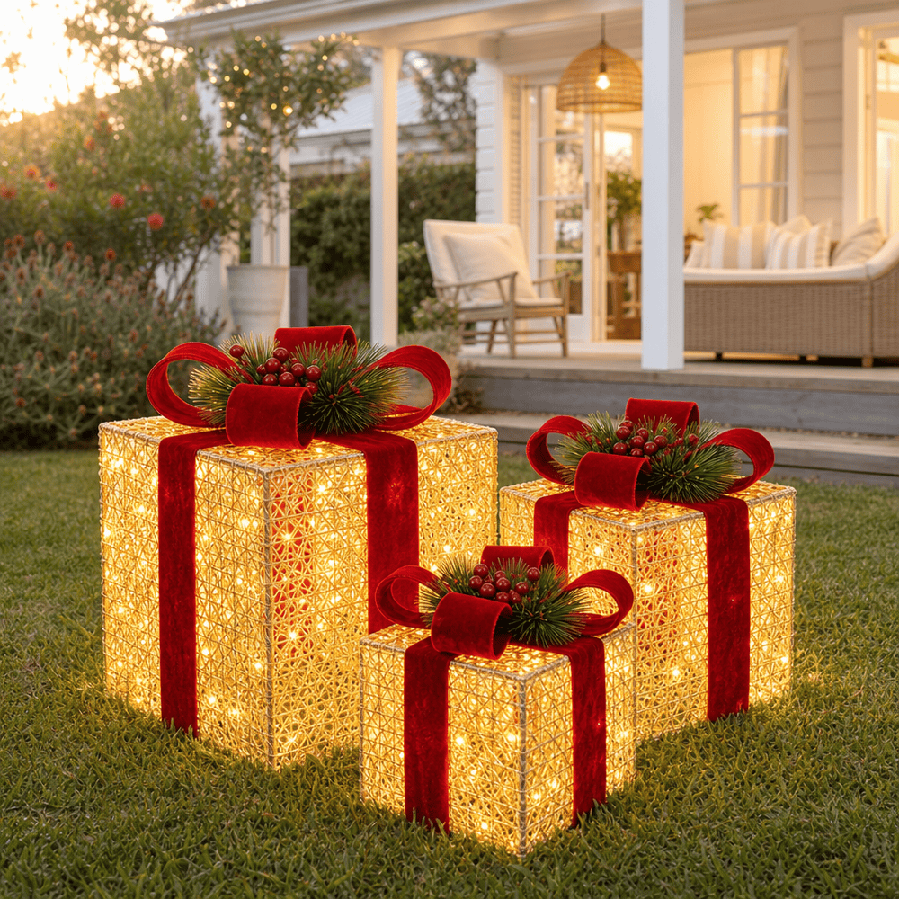 LED Gold and Burgundy Presents (3pc)