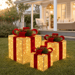 LED Gold and Burgundy Presents (3pc)