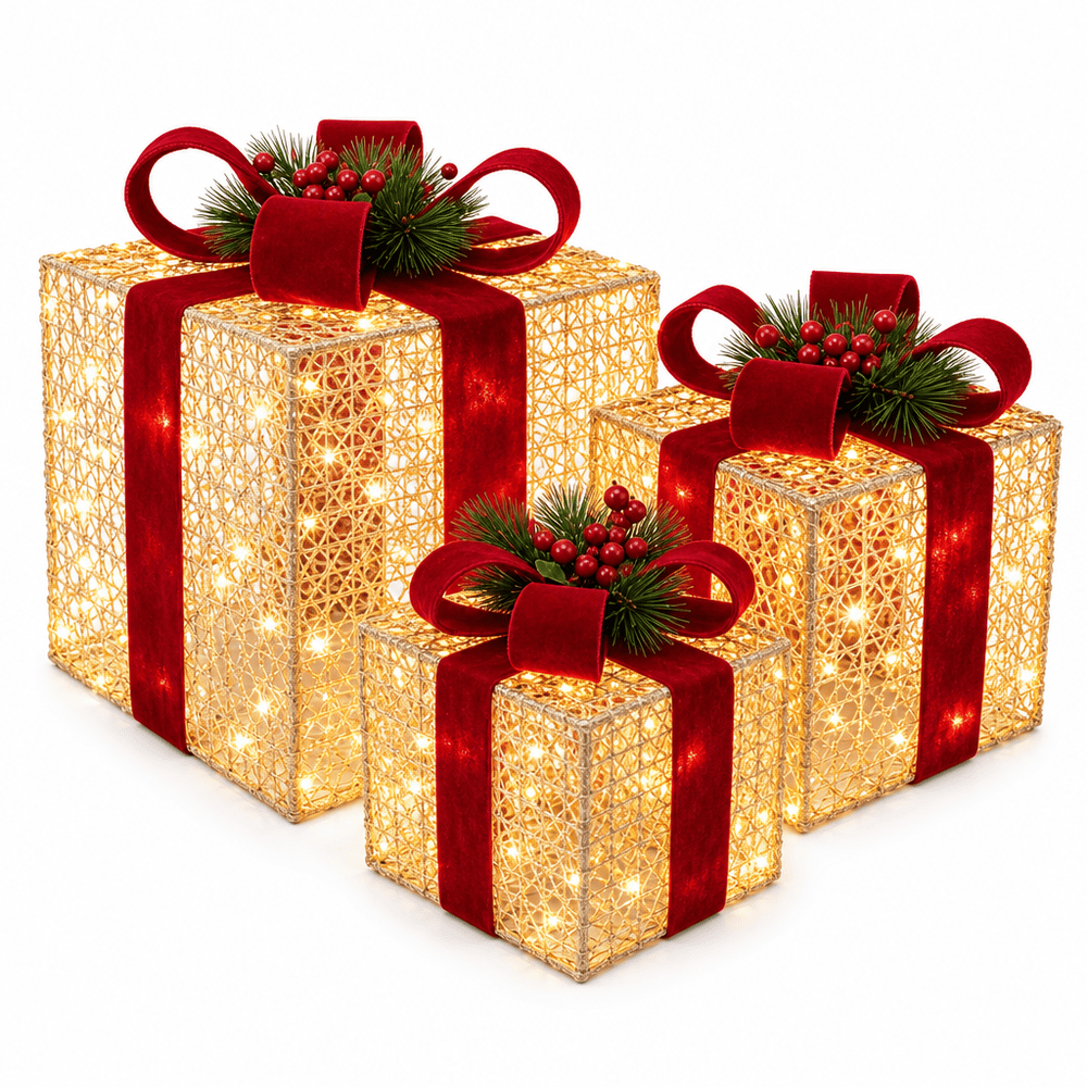 LED Gold and Burgundy Presents (3pc)
