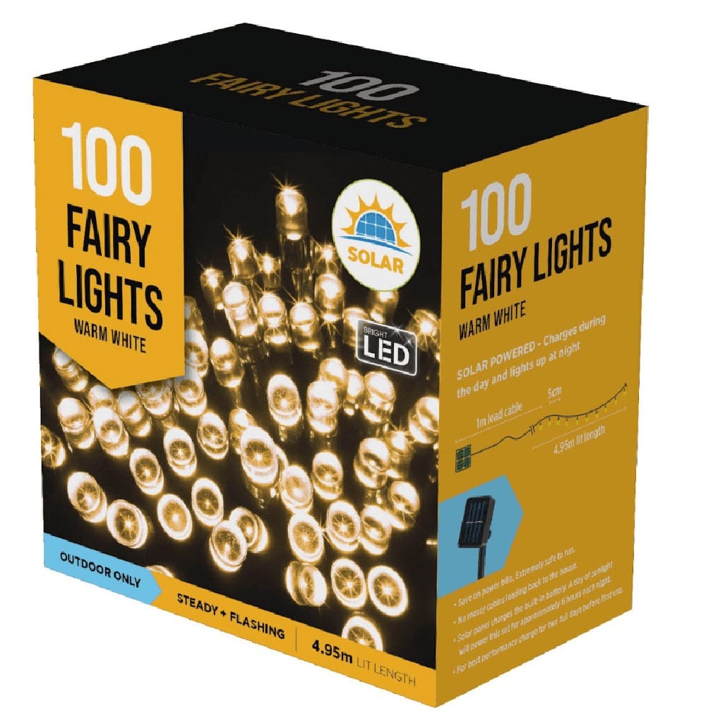 100 LED Solar Fairy Lights Warm White (4.95m) - View 3