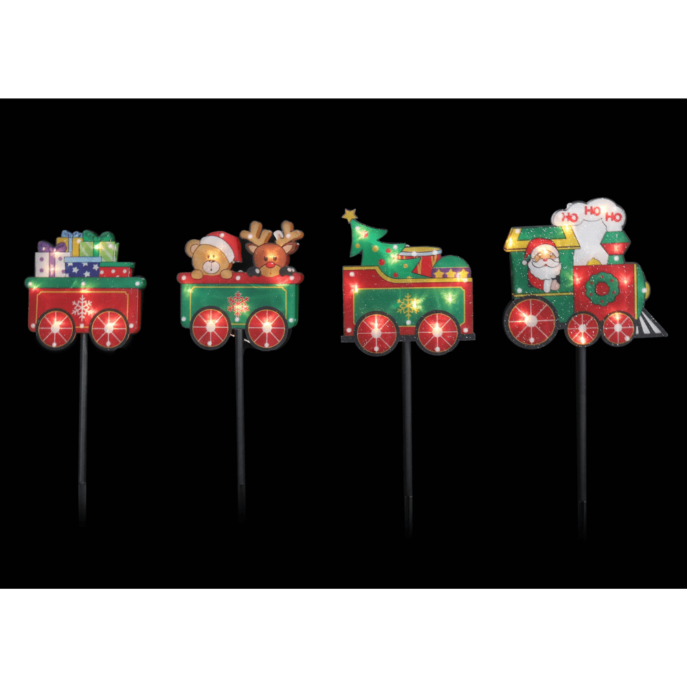 Solar Santa with Train PVC Laser Path Lights (4pc)