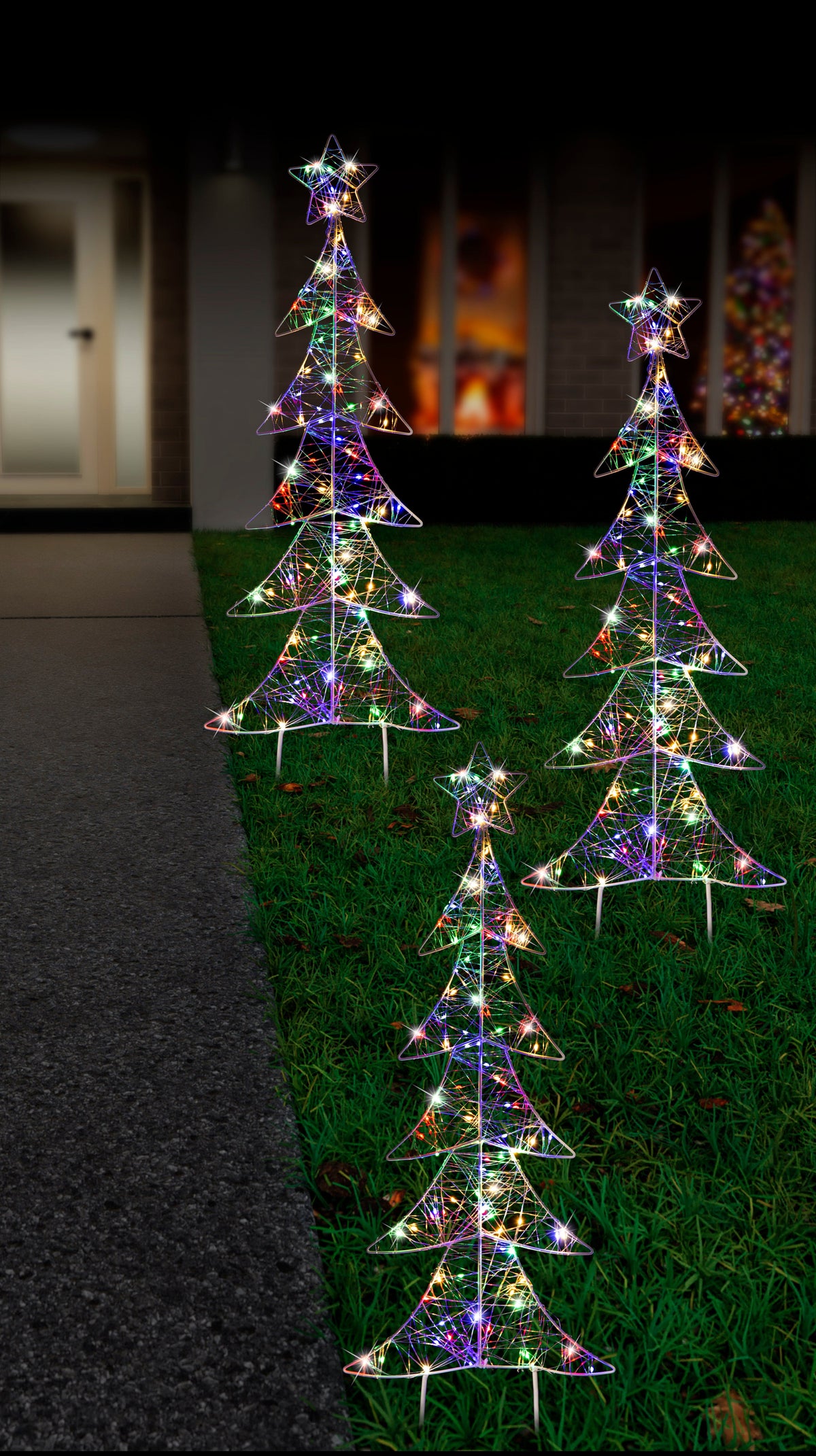 3pc Multicolour Starry Wire Path Trees (80cm)