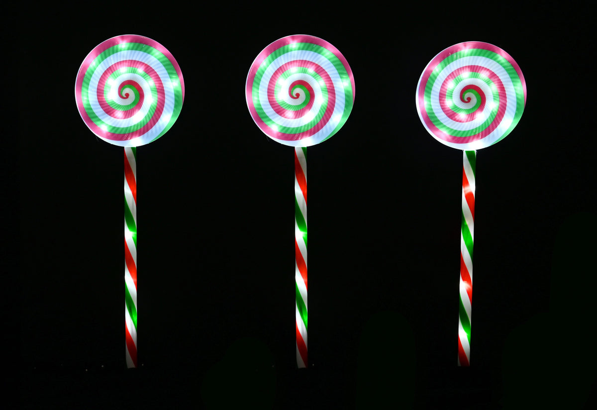 LED Flashing Peppermint Lollipop Path Lights (3pk)