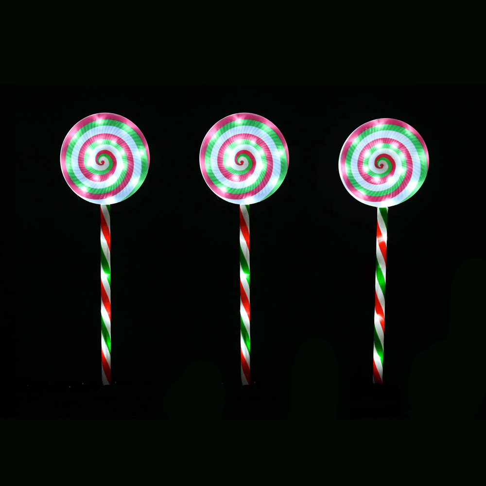 LED Flashing Peppermint Lollipop Path Lights (3pk)
