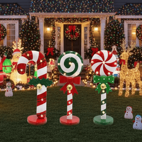 LED Metal Candycane or Lollipops Assorted 47cm