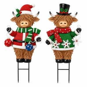 Metal Highland Cow Stake (90cm) Asst