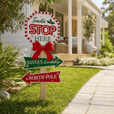 Santa Stop Here Stake with Bow (75cm)