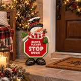 Metal Stop Here Snowman Sign