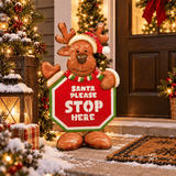 Metal Stop Here Reindeer Sign