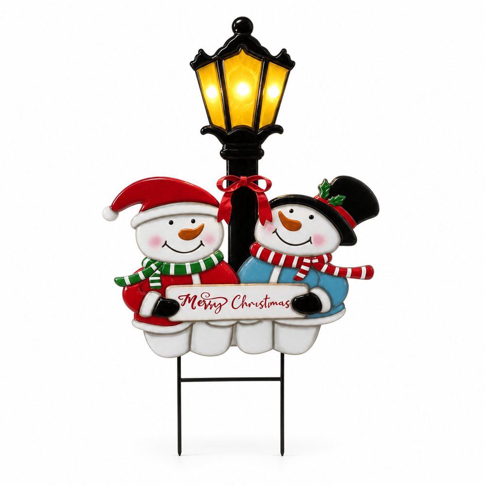LED Metal Snowmen and Lantern Stake Sign