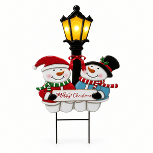 LED Metal Snowmen and Lantern Stake Sign