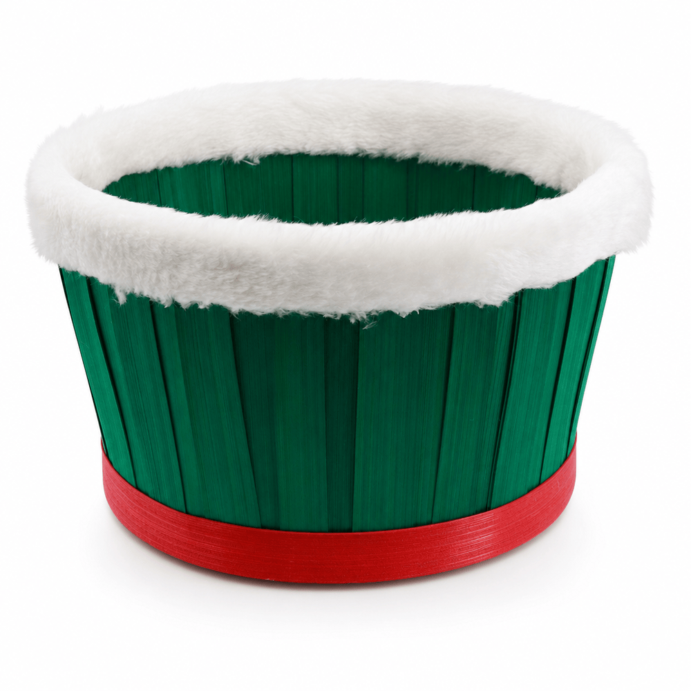 Plush Trim Christmas Bucket (24cm) - Green