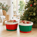 Plush Trim Christmas Bucket (24cm) - Red and Green