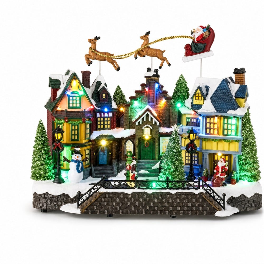 LED Village with Flying Sleigh (39cm)
