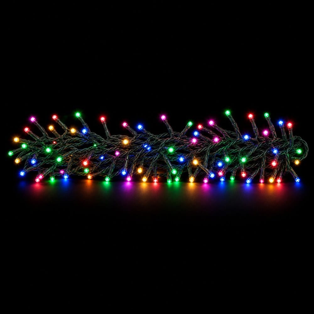 LED 768 Solar Premium Mega Cluster Multicolour (5.6m) lit up in the dark