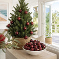Burgundy Bauble Pack 24pk styled in an Australian Christmas setting
