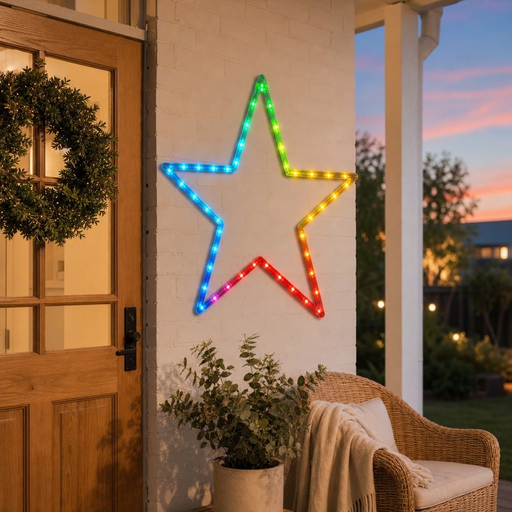 LED Colour Change Star Multicolour styled in an Australian Christmas setting