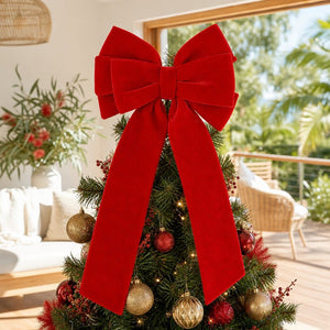 Velvet Bow Tree Topper styled in an Australian Christmas setting