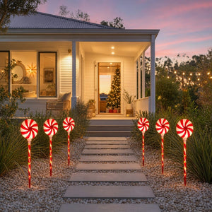 Candy Cane Yard Stakes (3pk) styled in an Australian Christmas setting