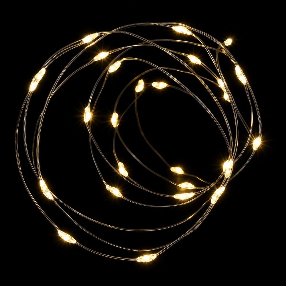 LED 20 Battery Operated Silver Wire Lights Warm White (95cm) lit up in the dark