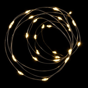 LED 20 Battery Operated Silver Wire Lights Warm White (95cm) lit up in the dark
