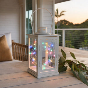 LED 40 Battery Operated Silver Wire Lights Multicolour styled in an Australian Christmas setting