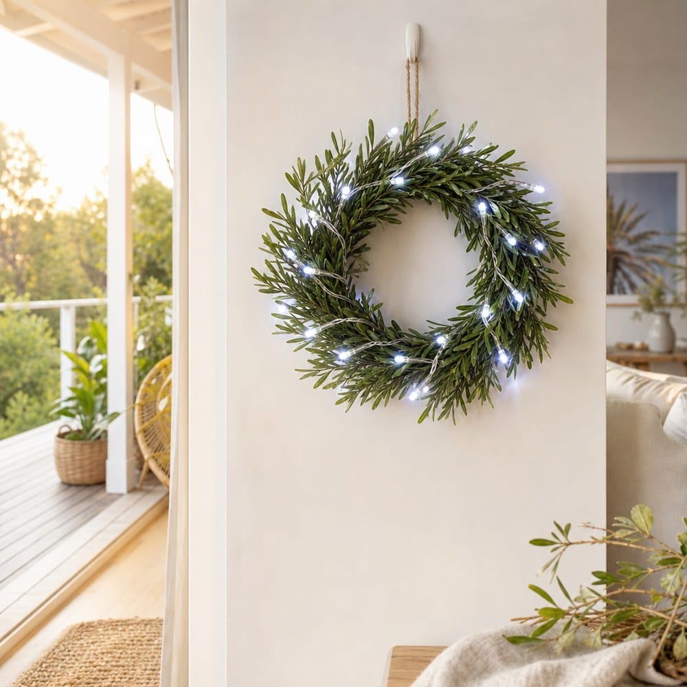 20 LED Battery Fairy Lights White styled in an Australian Christmas setting