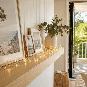 20 LED Battery Fairy Lights Warm White styled in an Australian Christmas setting