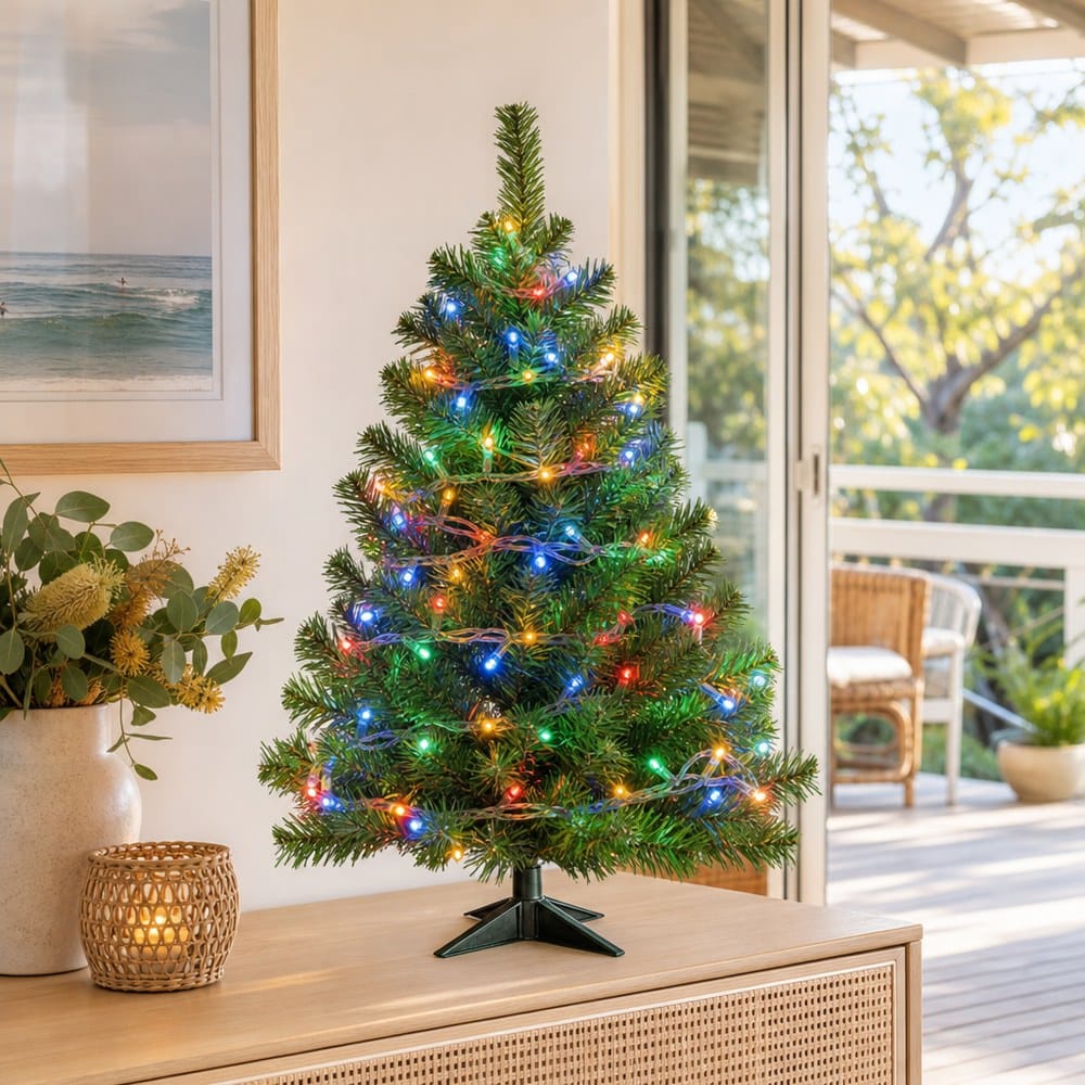 50 LED Battery Fairy Lights Multi styled in an Australian Christmas setting