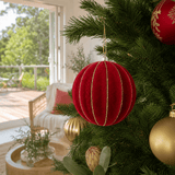 Burgundy Flocked Rib Bauble styled in an Australian Christmas setting