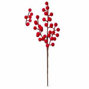 Red Flocked Berry Branch (32cm)