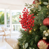 Red Flocked Berry Branch on a decorated Christmas tree