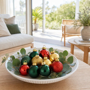 Traditional Bauble Pack 10pk styled in an Australian Christmas setting