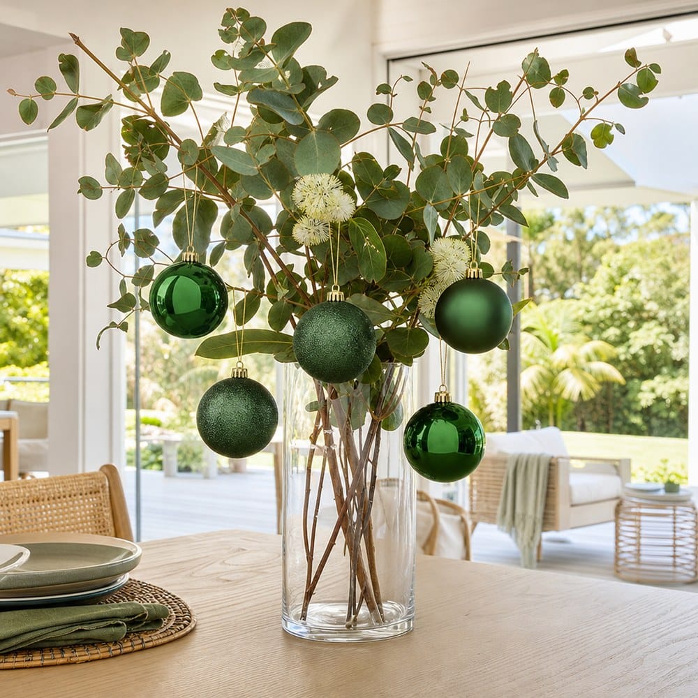 Green Bauble Pack 5pk styled in an Australian Christmas setting