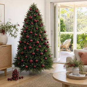 Burgundy Bauble Pack 100pk styled in an Australian Christmas setting