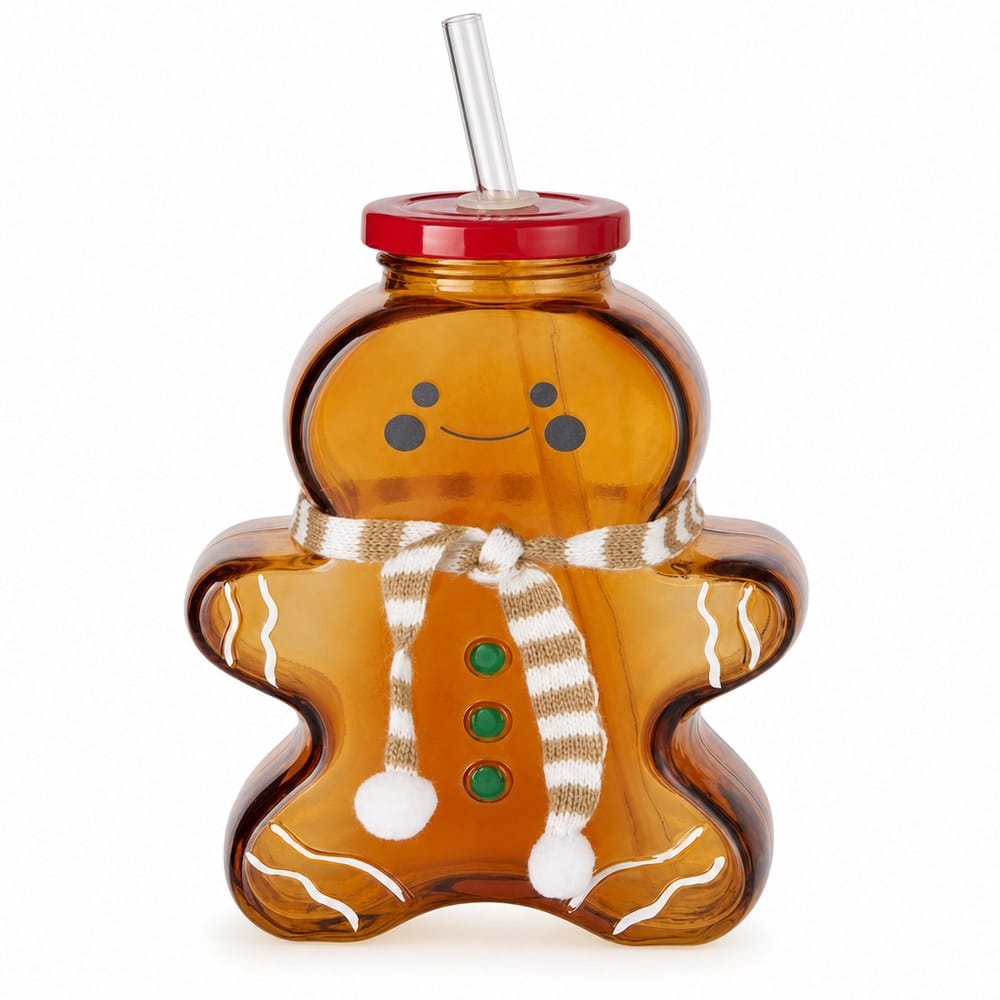 Gingerbread Glass Bottle with Straw (425ml)