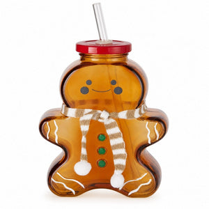 Gingerbread Glass Bottle with Straw (425ml)