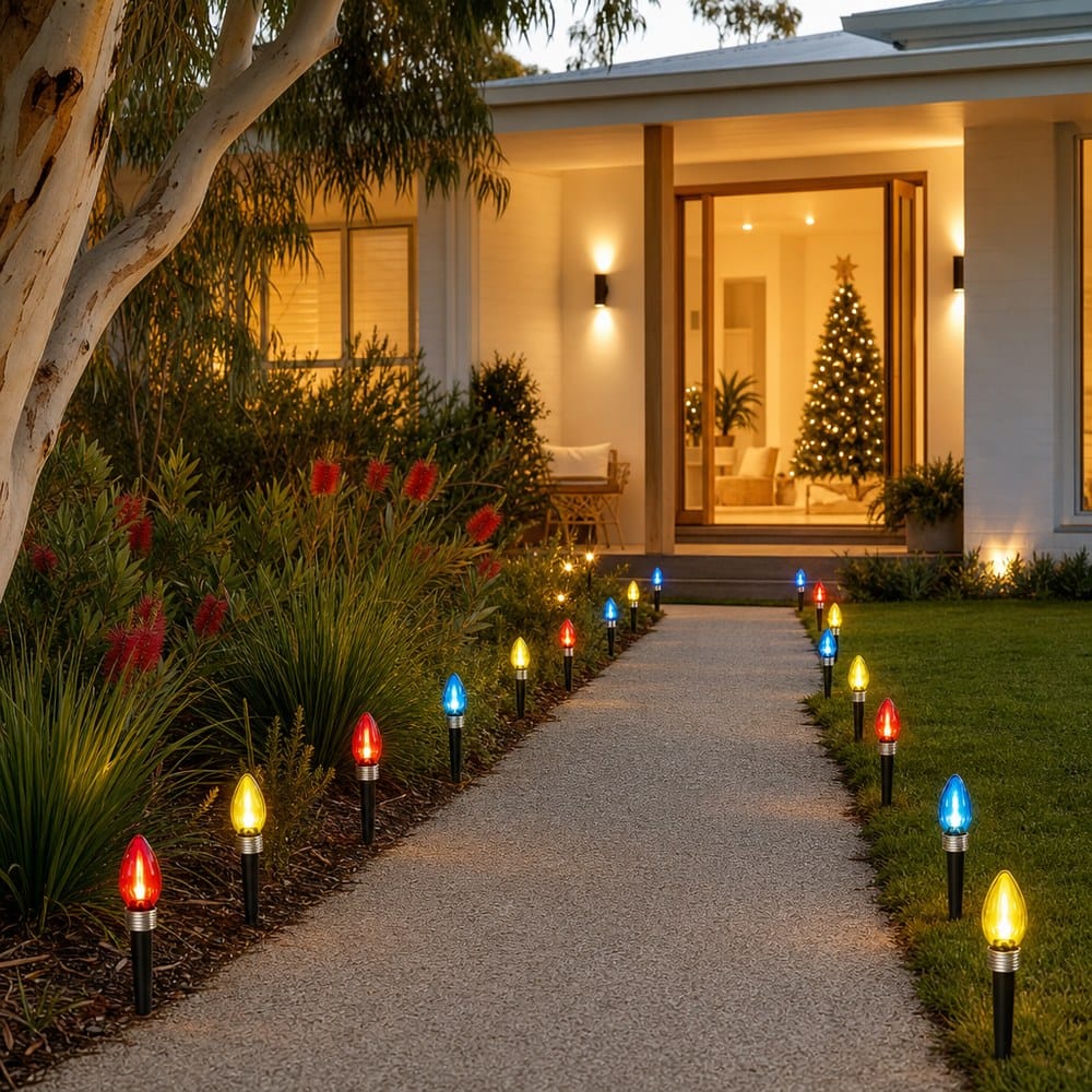 LED Solar Globe Stake styled in an Australian Christmas setting