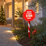 LED Solar Santa Stop Here Stake styled in an Australian Christmas setting