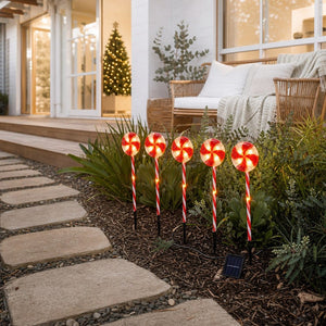LED Solar Lollipop Path Lights 5pk styled in an Australian Christmas setting