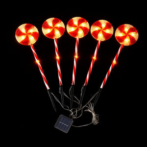 LED Solar Lollipop Path Lights 5pk (50cm) lit up in the dark