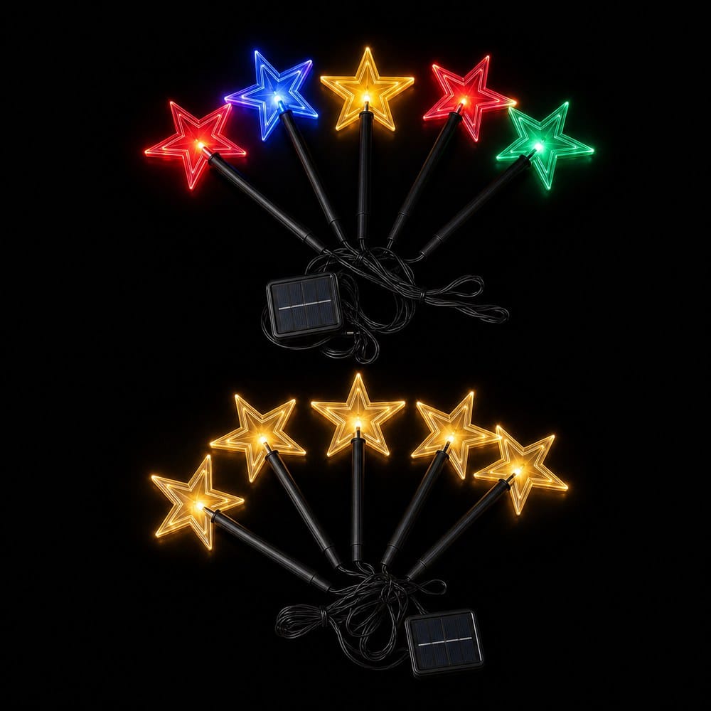 LED Solar Stars Path Lights 5pk (36cm) lit up in the dark