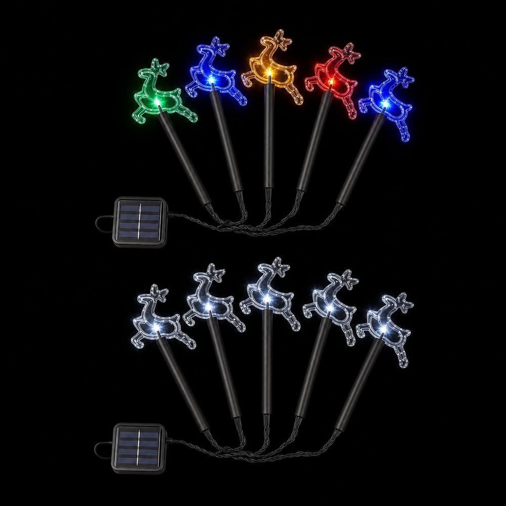 LED Solar Reindeer Path Lights 5pk (36cm) lit up in the dark