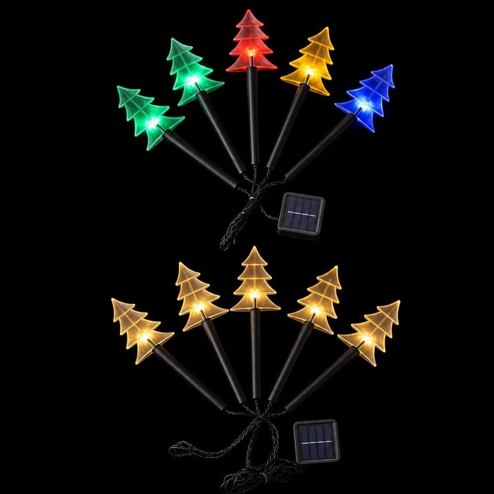 LED Solar Tree Path Lights 5pk (36cm) lit up in the dark
