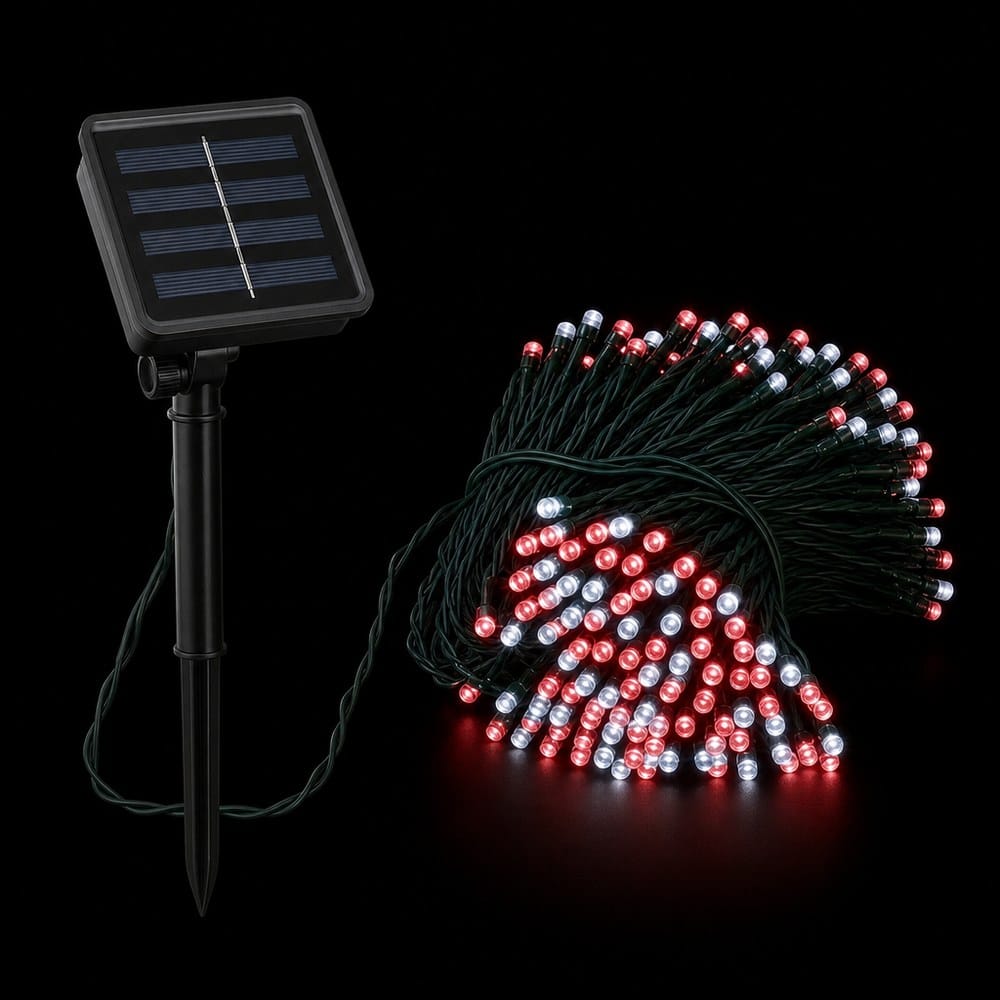 LED 100 Solar 2F Fairy Lights Red and Cool White (7.5m) lit up in the dark
