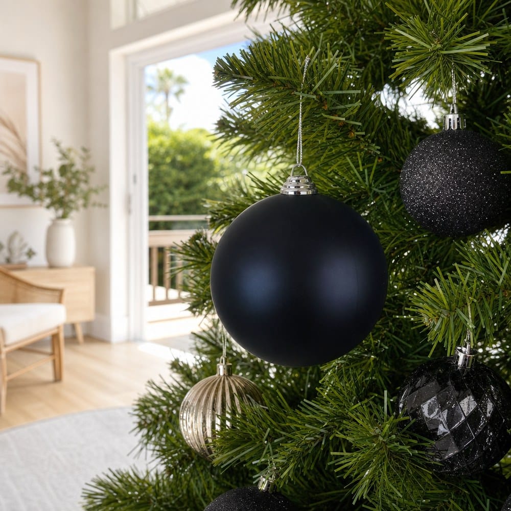 Royal Blue Shatterproof Bauble on a decorated Christmas tree