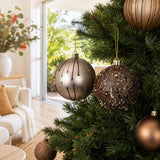 Taupe and Copper Handpainted Baubles on a decorated Christmas tree