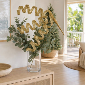 Gold Glitter Swirl Stem (80cm) styled in an Australian Christmas setting