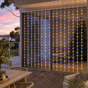 LED Multicolour Waterfall Curtain  (2x2m) styled in an Australian Christmas setting
