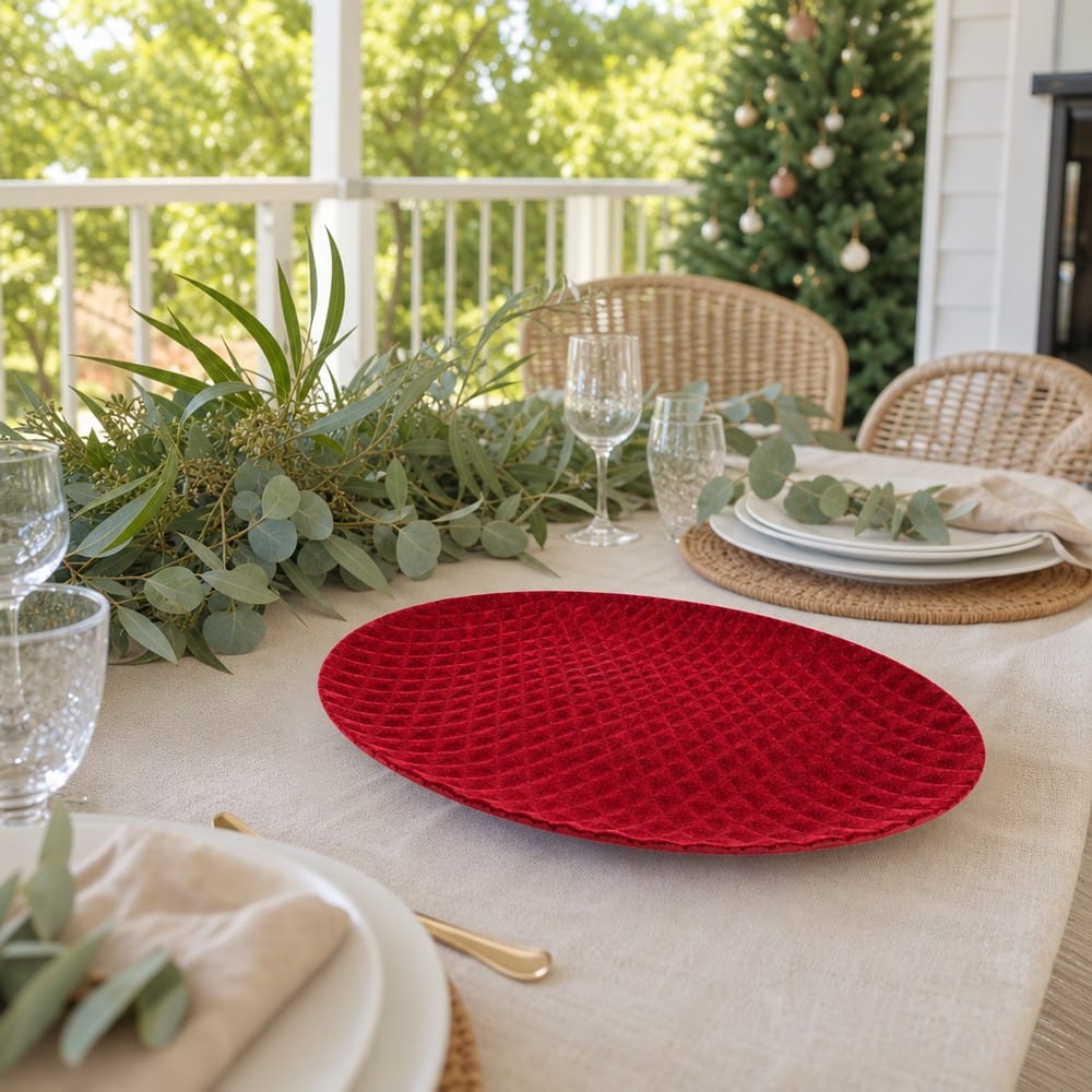 Flocked Red Plate styled in an Australian Christmas setting